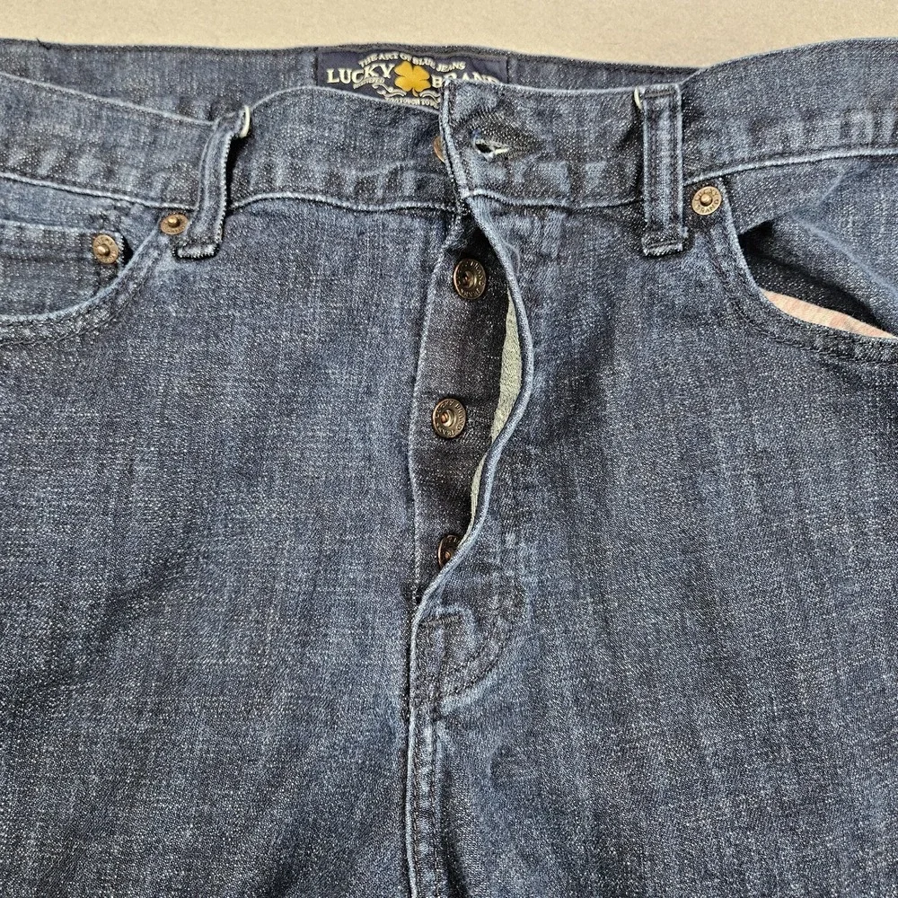 Lucky Brand 121 Heritage Slim Jeans Mens 38x30 Blue Dark Wash Denim Straight Leg
